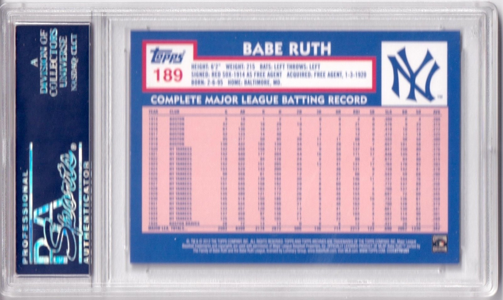 2012 TOPPS ARCHIVES #189 BABE RUTH HOF N.Y. YANKEES PSA GEM MINT 10 , POP. 11 view 2