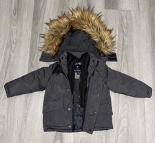Ben Sherman Boys Parka Jacket 2T Gray Faux Fur Hood Winter Lined Outerwear