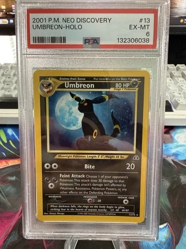 Umbreon Holo Neo Discovery #13 - PSA 6 (COOL HALF SWIRL BY THE MOON!)