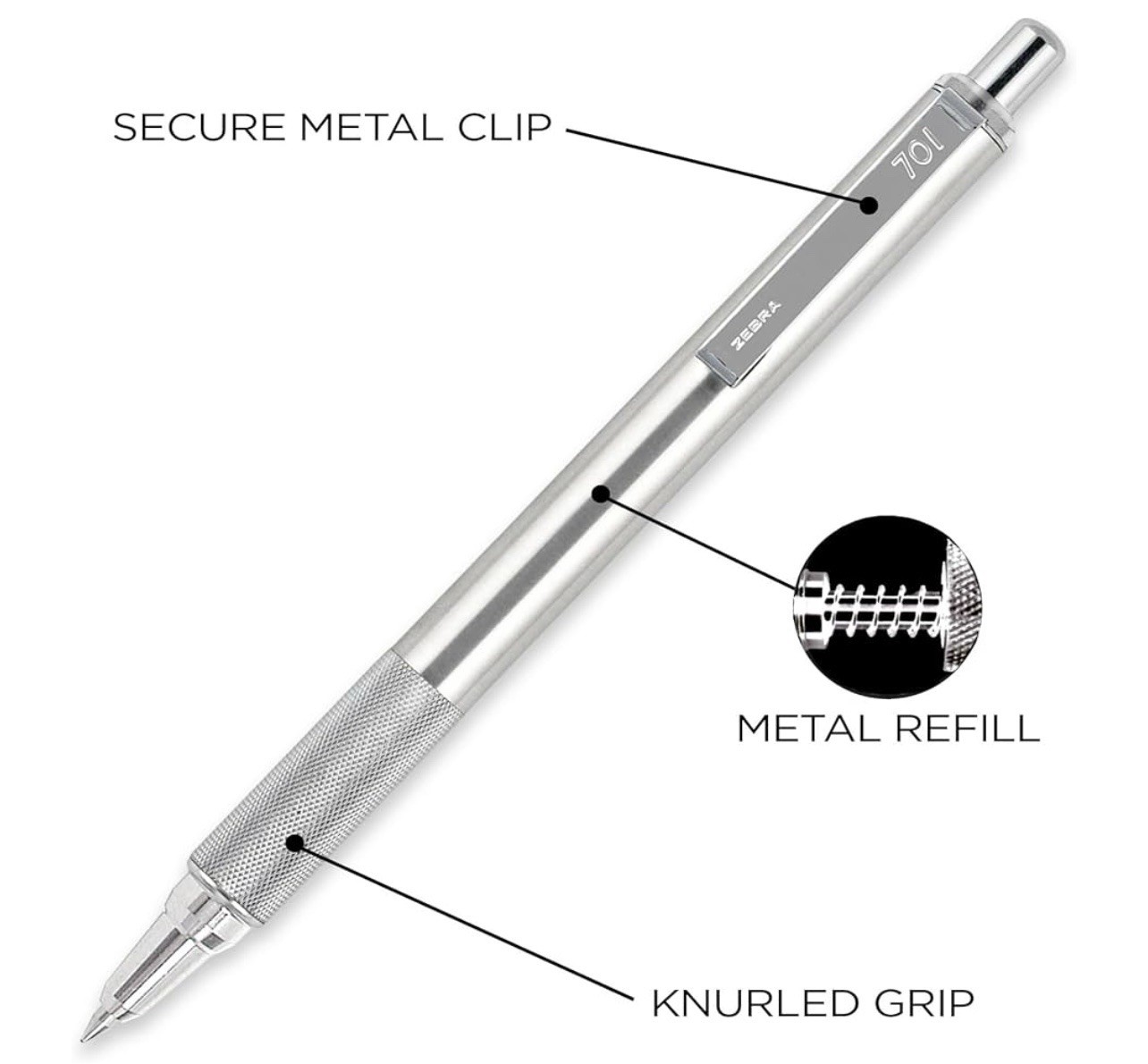 Zebra Pen F701 Retractable Ballpoint Pen 0.8mm Fine Point Stainless Steel Barrel
