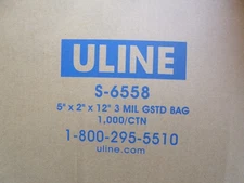 Carton of 1,000 Gusseted 5” x 2” x 12" - 3 Mil Poly Bags Uline S-6558
