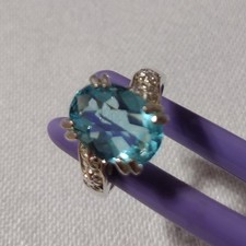 Stunning Faceted Oval Cut Sky Blue Quartz Set In 925 Sterling Silver Size 9