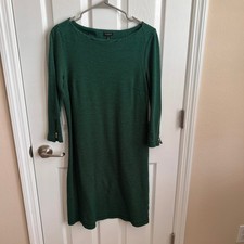 Talbots Striped Sheath Dress Long Sleeve Zipper Detail Green Black Cotton M