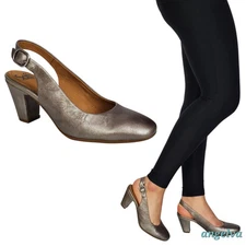 Sofft Lilly leather slingback pumps pewter silver comfort career y2k 80s classic