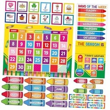 Classroom Calendar Bulletin Board Set Colorful Crayon Birthday Paper Cutouts