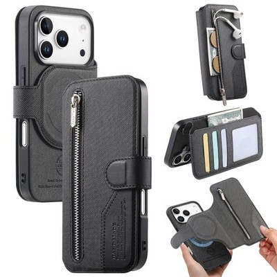 2IN1 RFID Magnetic Zipper Wallet Case For iPhone 17 Pro Max 16 15 14 13 12 11