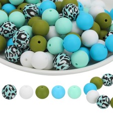 100Pcs Beads Bulk, 5 Color Focal Loose Beads Cyan/Cyan Leopard/White/Green/Blue
