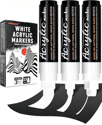 3X Weiß Acrylstifte, Jumbo Marker Set, 15Mm Filzspitze, Schnelltrocknend, Wasser