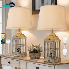 25" Farmhouse Table Lamps for Living Room Table Lamps Set of 2 with USB Port