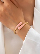 Pink Gold Plated Enamel Teardrop Bangle One Size Women
