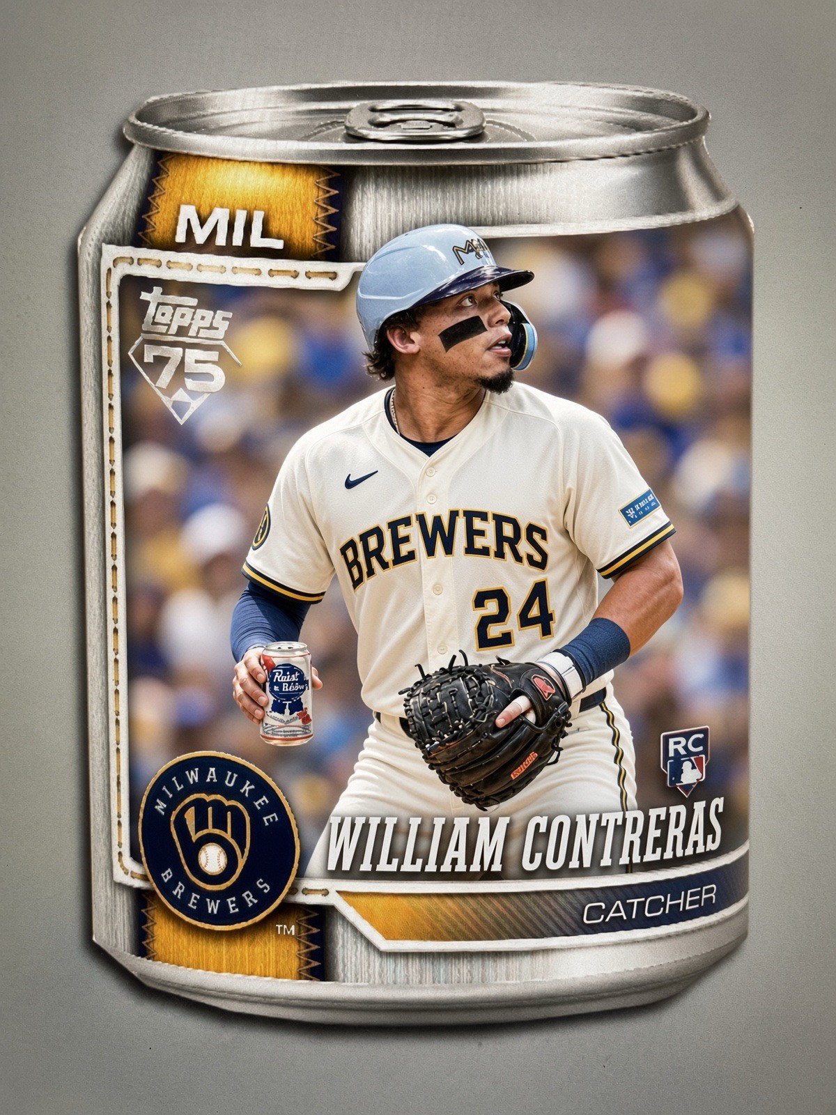 Old Gum 2026  - William Contreras Clean & Sharp! Shapped Beer Can Card Brewers