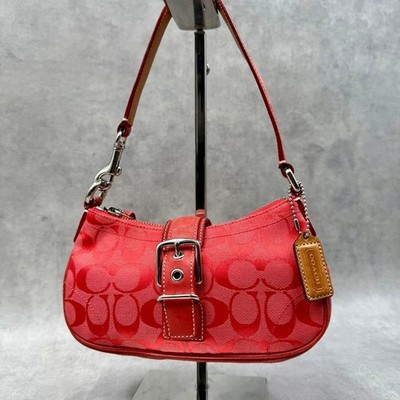バッグ Y2K COACH 6362 SOHO Signature Demi Bag Coach 6362 Vintage Y2K Signature Red Suede Canvas Demi Soho Buckle