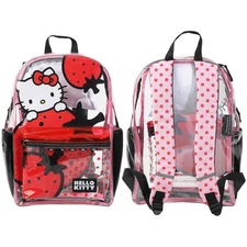 Hello Kitty Clear Backpack with Strawberries printed all over, 16" with
