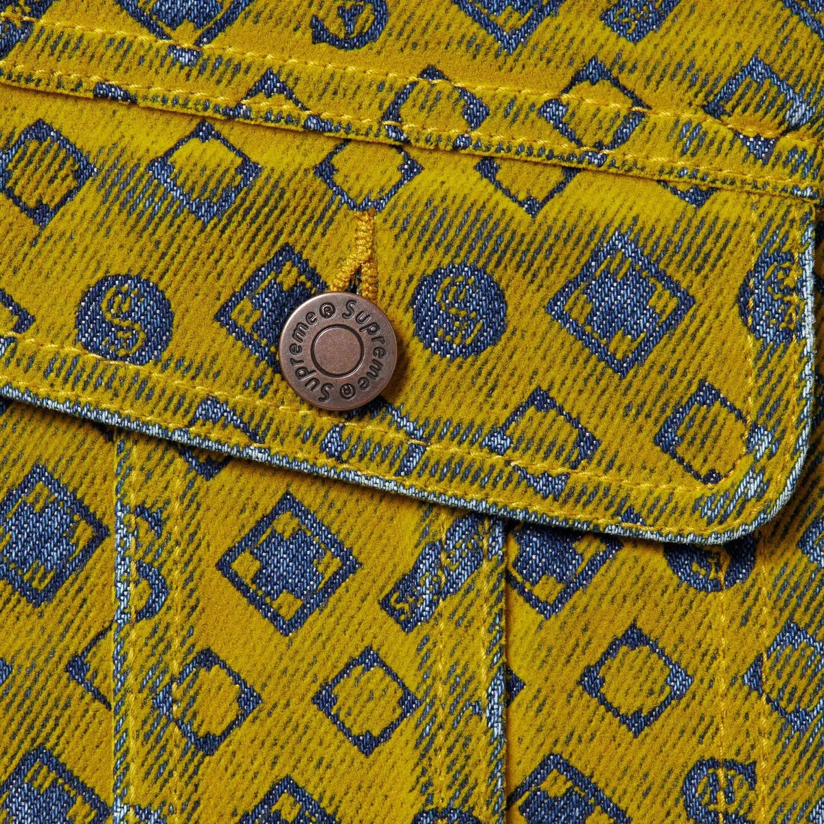 Supreme Flocked Denim Trucker Jacket Black Blue Mustard Supreme Flocked Denim Trucker Jacket Black Blue Mustard