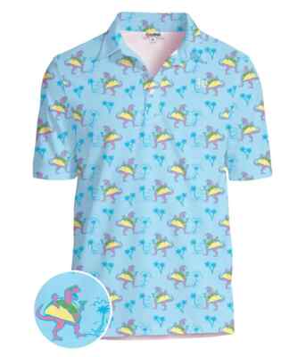 TIPSY ELVES TACOSAURUS GOLF POLO SHIRT Men's Size XXL LIGHT BLUE NEW WITH TAGS!