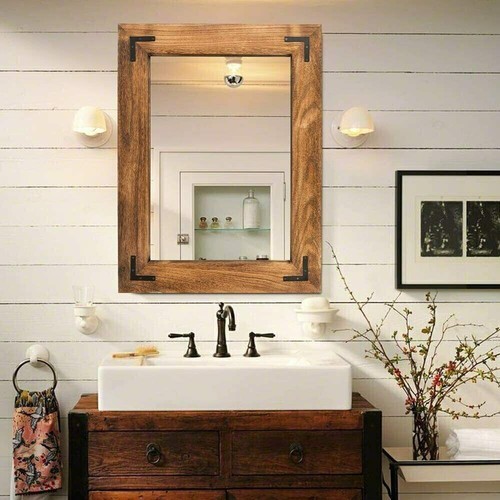 Bathroom Vanity Mirror Large Rustic Farm Country Cabin Wood Vintage Style 32x24 - Picture 11 of 24