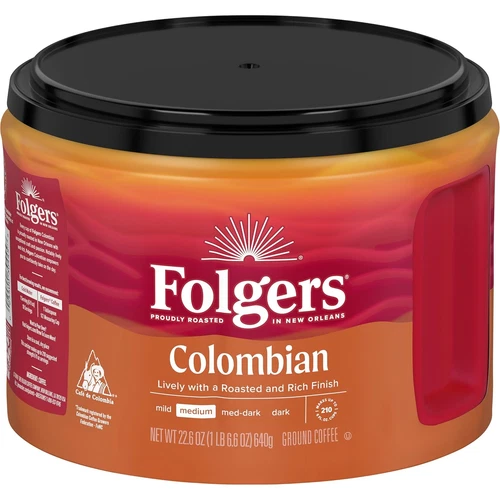 (4 pack) Folgers Colombian Ground Coffee, Medium Roast, 22.6 oz Canister - Picture 1 of 3