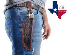 CUSTOM MADE PURE LEATHER HAND  ENGRAVED SHEATH FOR FIXED BLADE KNIFE ///-1299