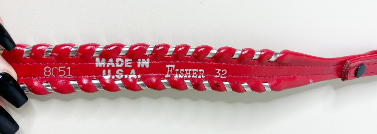 Fisher Sz 32 Red Silver Rolled Edge Belt Leather Western USA-Buckle Ready-EUC RED LOBSTER buckle | Luxury Western Belt | SILVER OSTRICH main image 4