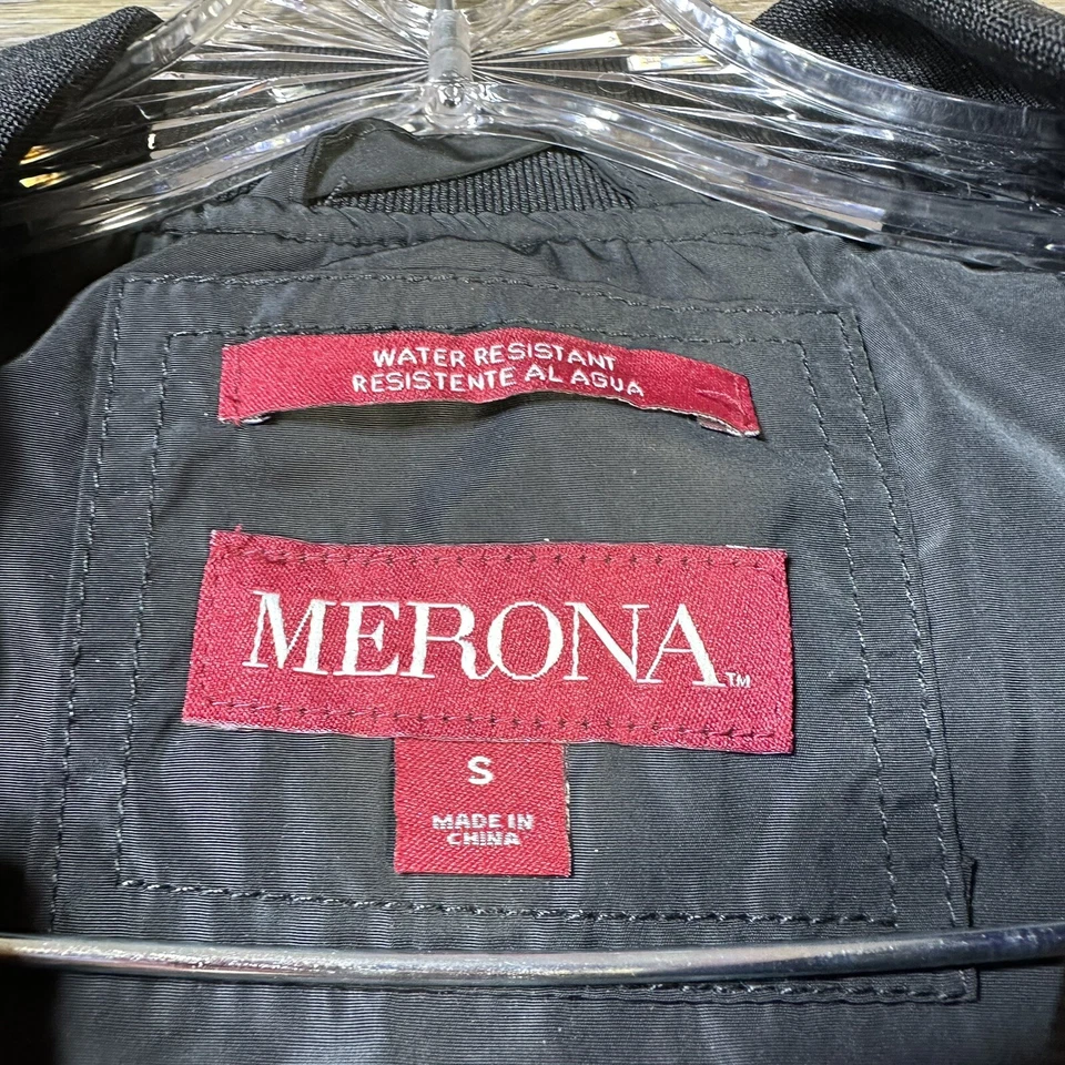 Chaqueta Bomber Negra Talla Pequeña-Mediana Hombre’s Negra Forrada Cortavientos Merona Foto 4 de 4