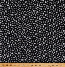 Cotton Gray Paw Prints on Black Dogs Puppies Fabric Print by the Yard D760.37