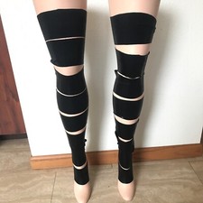 Black Holographic Cut Out Leg Warmers Footless Leggings Covers Cosplay Costume