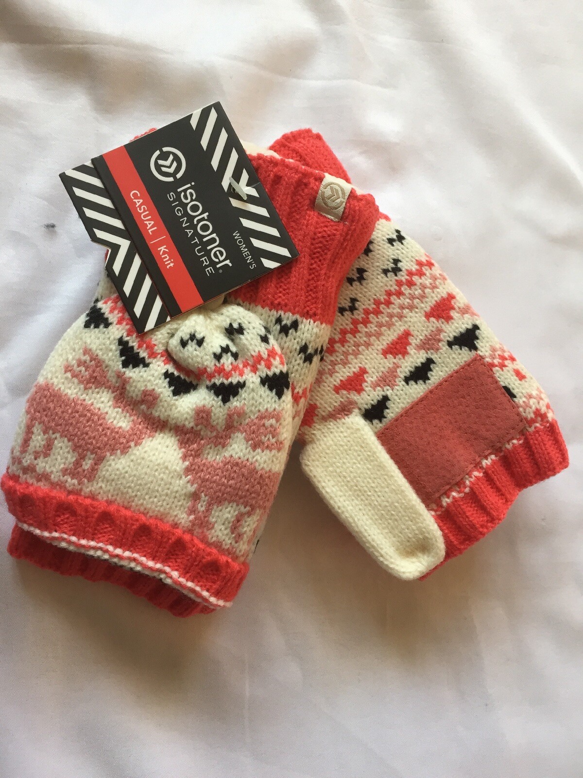 ISOTONER Women Knit Sherpasoft Lined Fingerless Gloves IVORY MULTI 32 1size eBay