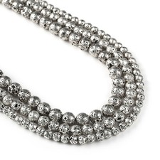 Antique Silver Lava Beads 6 8 10mm Volcanic Rock Round Bead 15" Full Strand