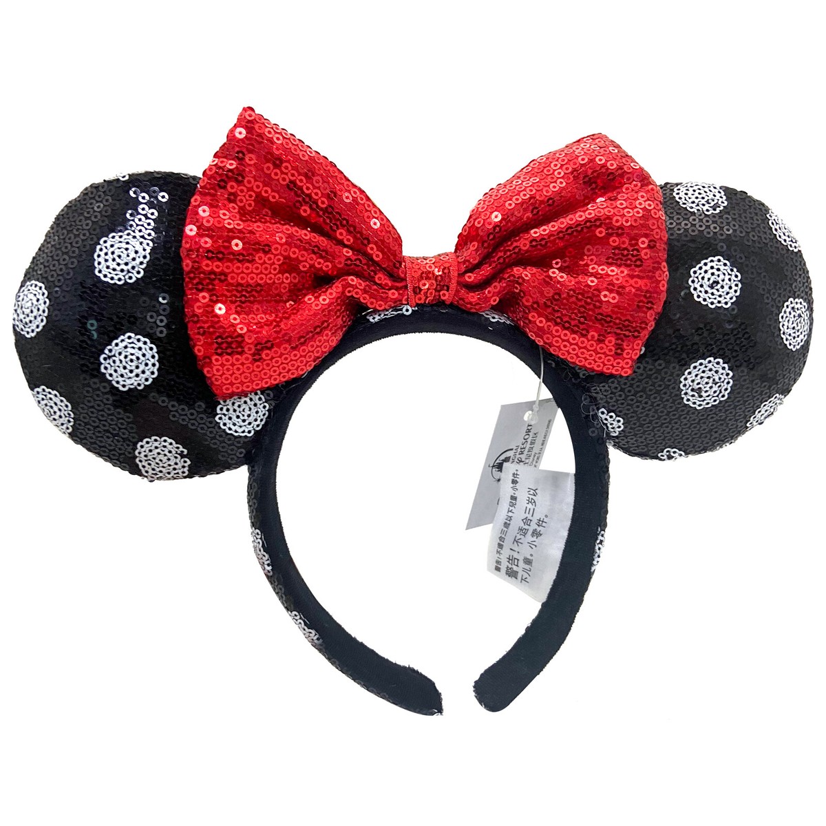 Minnie Mouse Black White Polka Dot Red Sequin Bow Disney 