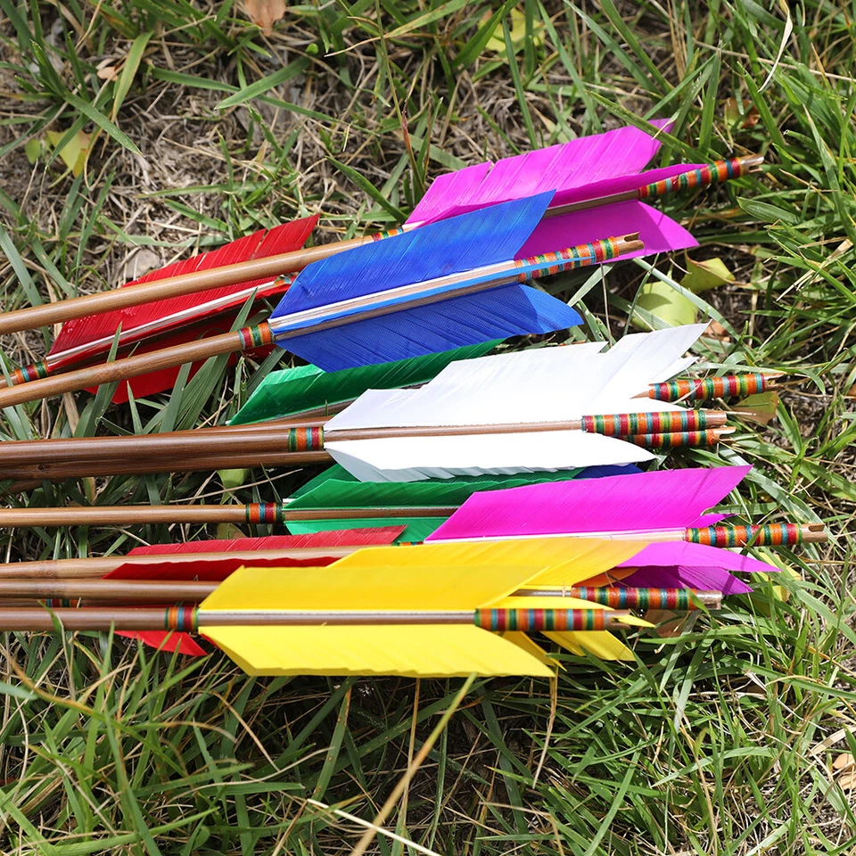 33" Archery Bamboo Arrows Turkey Feathers Longbow Recurve Bow Archery Hunting - Image 3 of 4