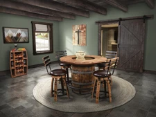 Amish Rustic 5 Pc Whiskey Barrel Pub Dining Set Table Bar Stools Wine Game Room