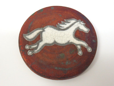 J. Diller Signed Horse Raku Pottery Decorative Plate 4 1/8'' Across