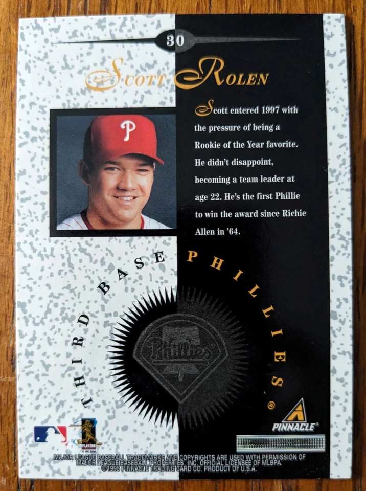 SCOTT ROLEN, 1998 PINNACLE MINT COLLECTION, MINTED ROOKIES, BRONZE COIN #30 - Image 2 of 2