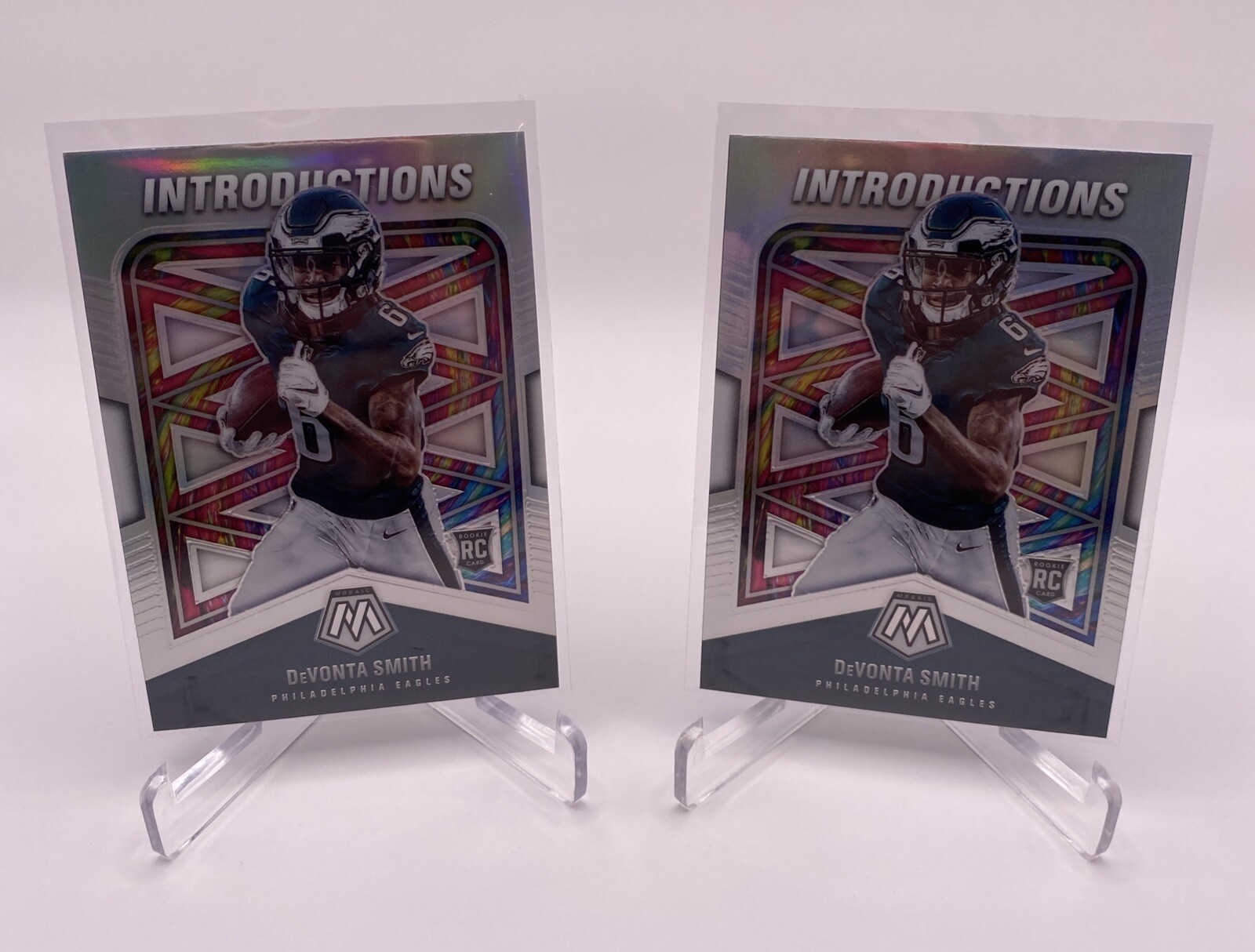 DEVONTA SMITH 2021 MOSAIC SILVER PRIZM INTRODUCTIONS ROOKIE EAGLES RC Q0660