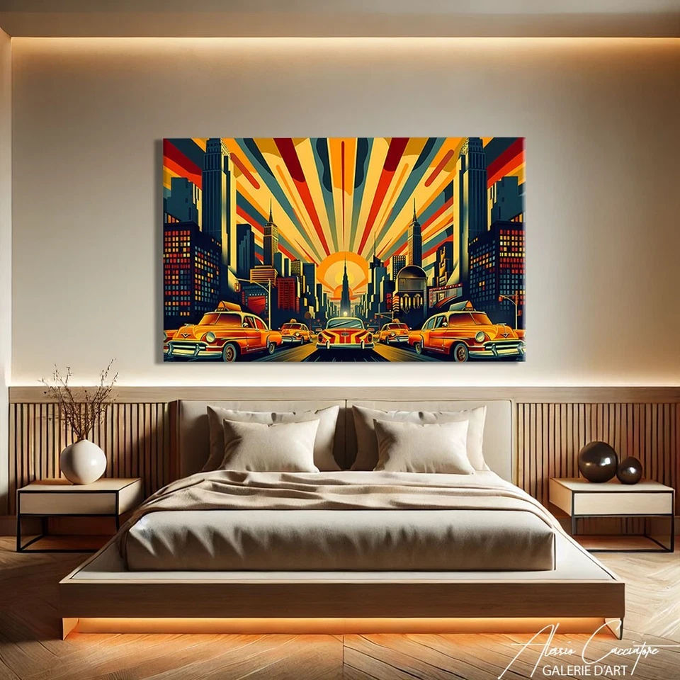 Arte de pared del horizonte de Nueva York lienzo pintura Art Deco impresión enmarcada de colección Foto 3 de 4