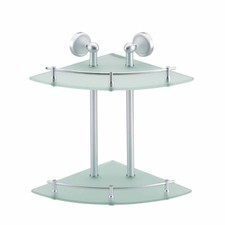 Corner Glass/Stainless Shelf Dual Tiers Frosted Wall Storage Holder