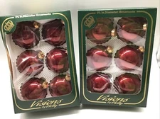 VTG Visions by Holly Glass Christmas Ornaments Deep Red Balls USA Set Of 12