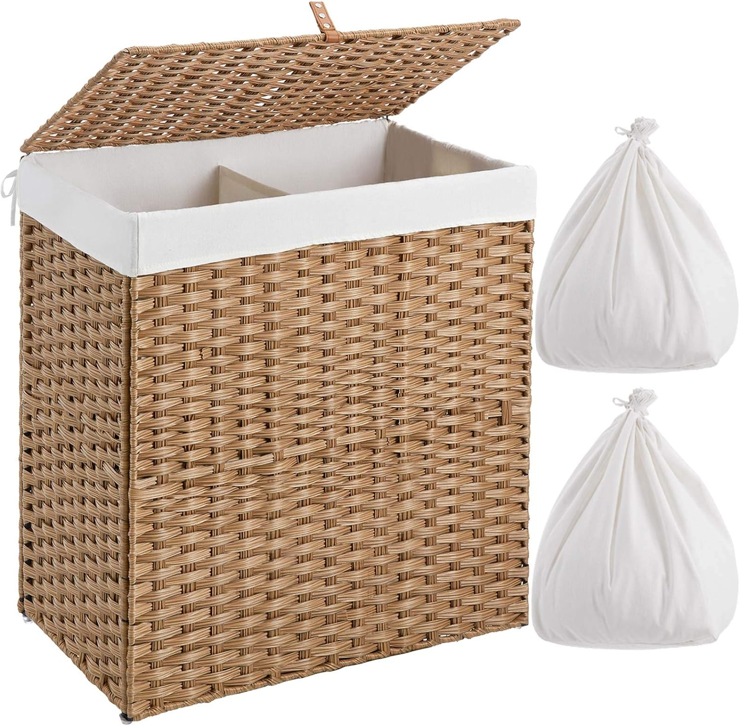 No-Install 110L Foldable Wicker Laundry Hamper with Lid-image