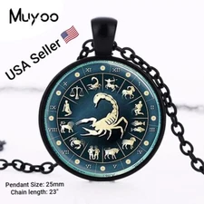 Glass Dome Necklace Scorpio Zodiac Birthday Jewelry Astrological Sign Scorpion