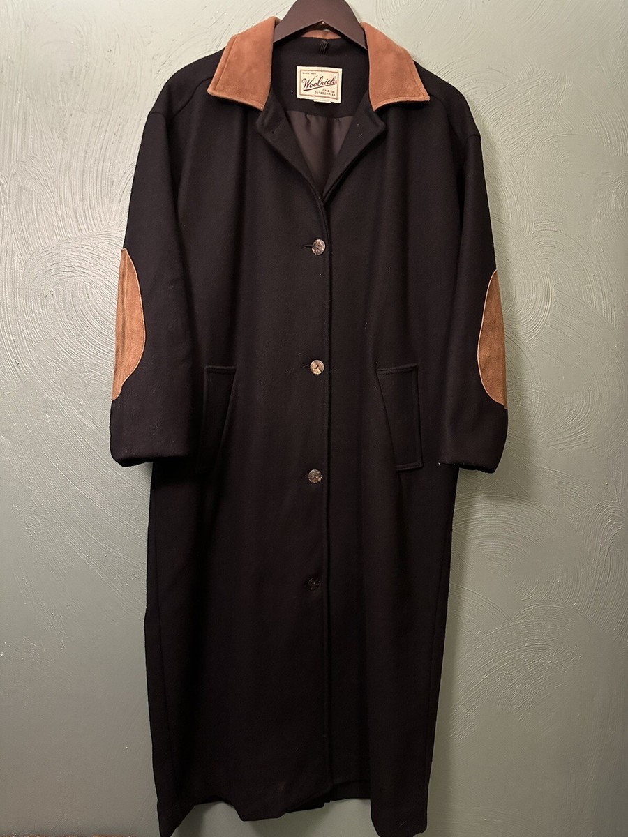 Vintage Woolrich 100% Wool Trench Coat Womens L Made USA Black