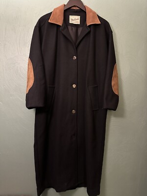 Vintage Woolrich 100% Wool Trench Coat Womens L Made USA Black