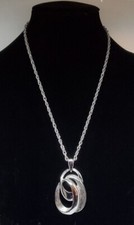 Trifari Pendant Necklace Vintage Silver Tone Modernistic Design Marked 26" 