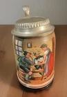 Vintage Or Antique German Stoneware Beer Stein, Pewter Lid, Signed