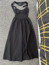 New Look Women’s Size 10 Black Cotton Maxi Dress V-Neck Sleeveless Lace Trim