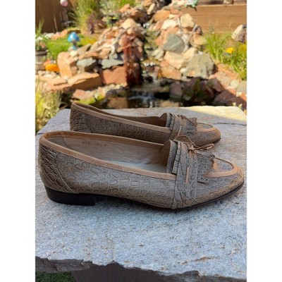 Steeple Chase Italy Mens 10.5 D Taupe Croc Embossed Leather Kiltie Loafers 815