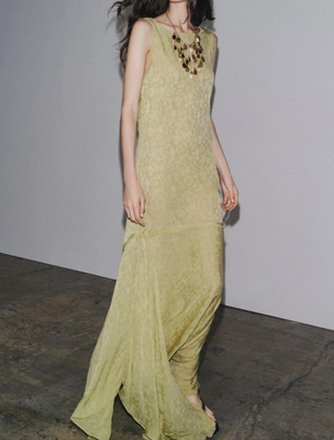 zara jacquard dress green NEW ZARA 2025 LIGHT GREEN JACQUARD LONG DRESS ZW COLLECTION SIZE M 7521/048