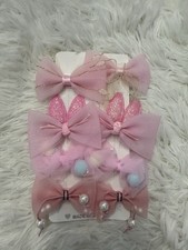 Kids Cartoon Hairpins Girls Cute Hair Clips Bow Flower 8 Pcs Pink