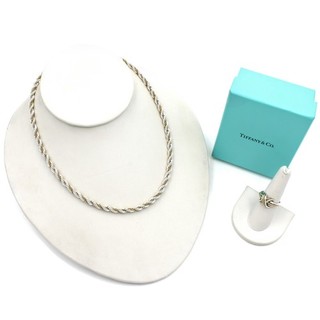 Tiffany & Co. Sterling 18k Twisted Rope Necklace X Ring w/Box Lot of 2 #S5891 5
