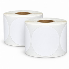 2.5" Round Direct Thermal White Labels, 1" Core, 2 Rolls, 1000 Total