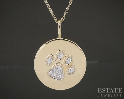 10k Gelbgold Labor Diamant Hund Haustier Pfotenabdruck Anhänger Halskette p22449